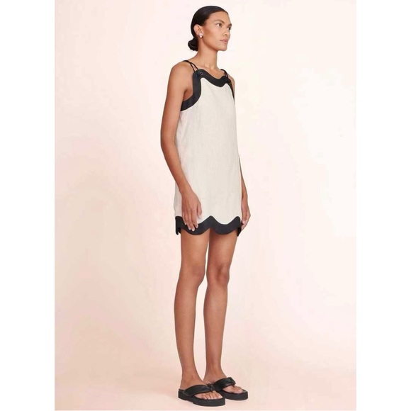 STAUD Renata Dress - Cream & Black Linen Trapeze Rope Strap Mini Dress sz M - Picture 10 of 11